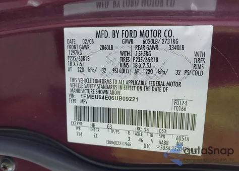 2006 Ford Explorer Eddie Bauer z USA, uszkodzony, nr VIN 1FMEU64E06UB09221